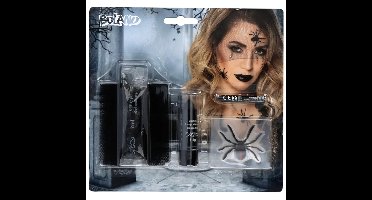Boland Verkleed Schminkset zwarte weduwe - Carnaval/Halloween - met spinnen