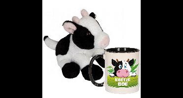 Cadeau set kind - Koeien knuffel 15 cm en Drinkbeker/mok Koe 300 ml