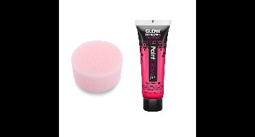 Carnaval schmink fluor roze met sponsje - Glow in the Dark - 10ml - kind/volwassenen