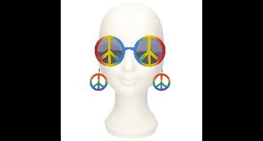 Carnaval Sixties/Hippie/Flower Power Peace oorbellen en zonnebril verkleed set