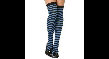 Carnaval verkleed gestreepte verkleed kousen voor dames - blauw/zwart - one size