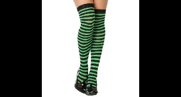 Carnaval verkleed gestreepte verkleed kousen voor dames - groen/zwart - one size