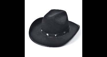 Carnaval verkleed hoed voor een cowboy - met studs - zwart - polyester - heren/dames