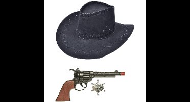 Carnaval verkleed hoed voor een cowboy - zwart - polyester - heren/dames - incl. pistool