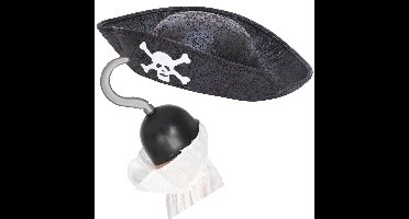 Carnaval verkleed hoed voor een Piraat incl. piratenhaak - zwart - polyester - kinderen