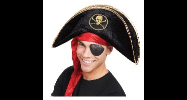 Carnaval verkleed hoed voor een Piraat - zwart - polyester - heren/dames -incl. ooglapje