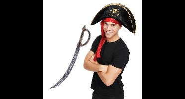 Carnaval verkleed Piraten hoed - zwart - met piratenzwaard - Piraten accessiores