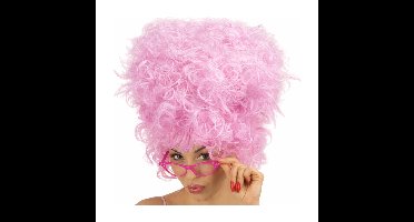 Carnaval verkleed pruik voor dames - Suikerspin model - roze - krullen