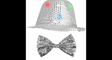 Carnaval verkleed set hoed met strikje zilver glitters