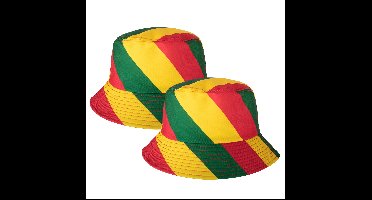 Carnaval vissershoedje Limburg - 2x - zonnehoedje - geel/groen/rood - voor volwassenen