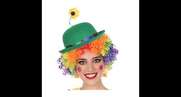 Clown verkleed set - gekleurde pruik - bolhoedje groen - Carnaval clowns verkleedkleding