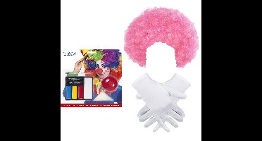 Clown verkleed set volwassenen - Pruik/schmink/handschoenen