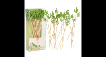 Cocktail/tapas prikkers - Mexicaanse cactus - 40x stuks - bamboo - 12 cm