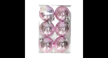 Cosy & Trendy cirkel motief kerstballen - roze - Dia 6 cm - kunststof