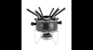 Cosy & Trendy Fondue set - Chocolade/kaas - zwart - emaille metaal - Dia 16 cm