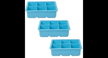 Cosy & Trendy grote ijsblokjes houder - 3x - 6 blokken - blauw - siliconen