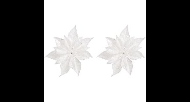 Cosy & Trendy Kerstboomversiering - 2x - bloem - op clip - witte kerstster - 18 cm