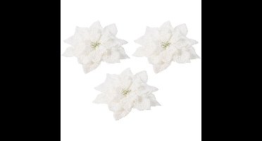 Cosy & Trendy Kerstboomversiering - 3x - witte besneeuwde bloem - 15 cm - op clip