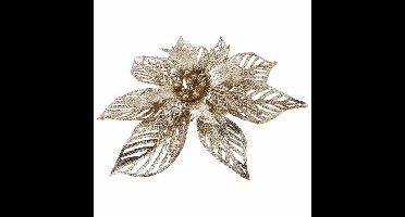 Cosy & Trendy Kerstboomversiering bloem - goud - op clip - gouden kerstster - 23 cm