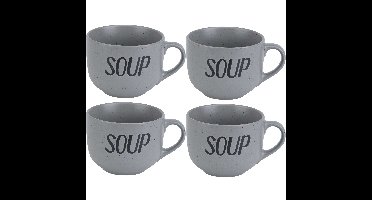 Cosy & Trendy Soepbekers - 4x stuks - grijs - 11 cm - 510 ml