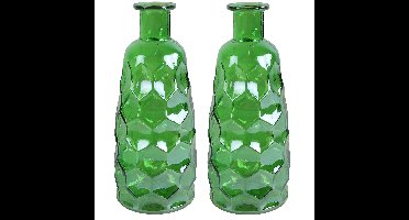 Countryfield Art Deco bloemenvaas - 2x - groen transparant - glas - D12 x H30 cm