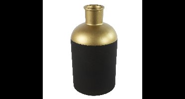 Countryfield Bloemen of deco vaas - zwart/goud - glas - luxe fles vorm - D17 x H31 cm