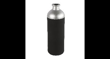 Countryfield Bloemen of deco vaas - zwart/zilver - glas - luxe fles vorm - D11 x H33 cm