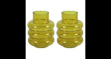 Countryfield bloemenvaas Bubbles - 2x - mosterdgeel transparant - glas - D17 x H22 cm