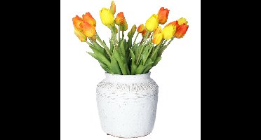 Countryfield Bloemenvaas pot Gayle - wit bewerkt - L22 x B22 x H22 cm - rustiek - decoratie - interi