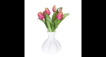 Countryfield bol vaas Fabio - streep dessin - terracotta - wit - 14 x 16 cm