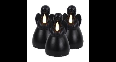 Countryfield LED kaars engel - 3x - zwart - H11,5 cm - wax kaars op batterijen - kerst thema