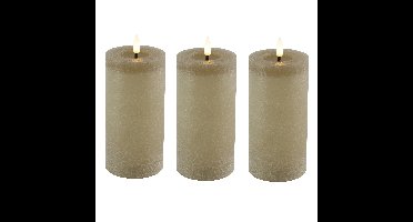 Countryfield LED kaars/stompkaars - 3x - beige - D7,5 x H15 cm - timer