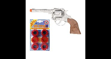Cowboy speelgoed revolver/pistool - metaal - 12 schots plaffertjes - 288 shots
