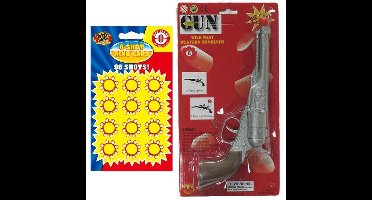 Cowboy verkleed revolver/pistool 8 schots met 24x plaffertjes ringen