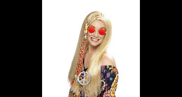 Dames Flower Power Hippie Sixties verkleed set pruik ketting en bril