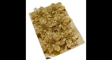 Decoratie bloemen op clip - 6x stuks - goud - kunststof - bloemen versiering