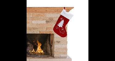 Decoratie kerstsok - kerstboom print - met verlichting - H41 cm