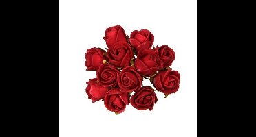 Decoratie roosjes foam - bosje van 12 st - rood - Dia 2 cm - hobby/DIY bloemetjes