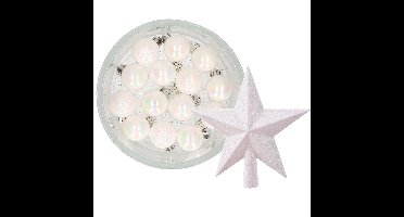 Decoris 14x stuks kerstballen 3 cm met ster piek parelmoer wit kunststof
