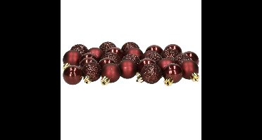 Decoris 28x stuks kleine kunststof kerstballen mahonie bruin 3 cm