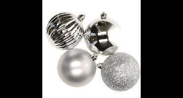 Decoris 4x stuks kunststof kerstballen zilver 10 cm