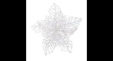 Decoris decoratie bloem - op clip - wit glitter - 23 cm - kunststof - kerstversiering