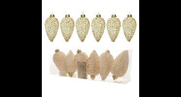 Decoris Dennenappels kersthangers - 12x- creme - 8 cm - kunststof