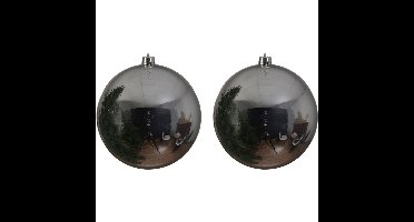 Decoris grote kerstbal - 2x - zilver - glans - kunststof - 14 cm - onbreekbaar - kerstversiering