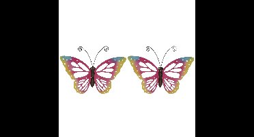 Decoris Grote muurvlinder - Set van 3x stuks - roze - 51 x 38 cm - tuindecoratie - tuinvlinder