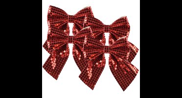 Decoris Kerst strik - 4x - rood - pailletten - 20 x 24 cm - polyester