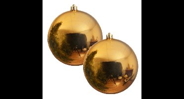 Decoris Kerstbal - 2x - goud - groot - 20 cm - kunststof - glans
