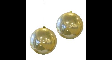 Decoris Kerstbal - 2x - licht parel/champagne - groot - 20 cm - kunststof - glans