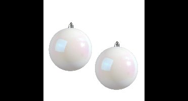 Decoris Kerstbal - 2x stuks - wit parelmoer - groot - 14 cm - kunststof - glans