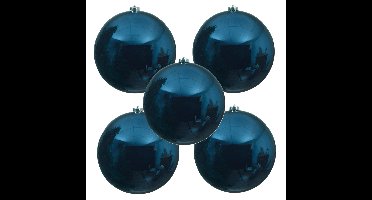 Decoris Kerstbal - 5x - donkerblauw - groot - 14 cm - kunststof - glans